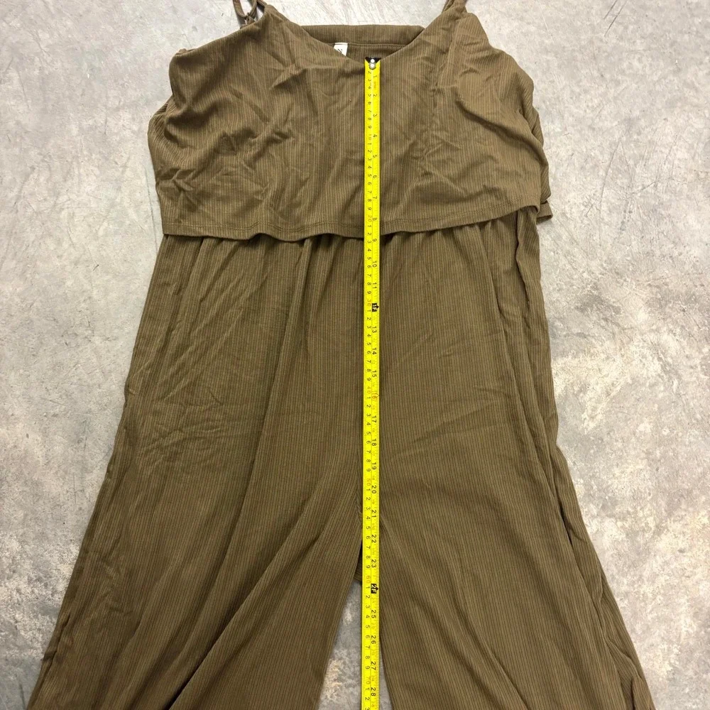 Zenana Womens Ribbed Wide Leg Jumpsuit Olive Green V Neck Sleeveless Plus 2X - Picture 6 of 9